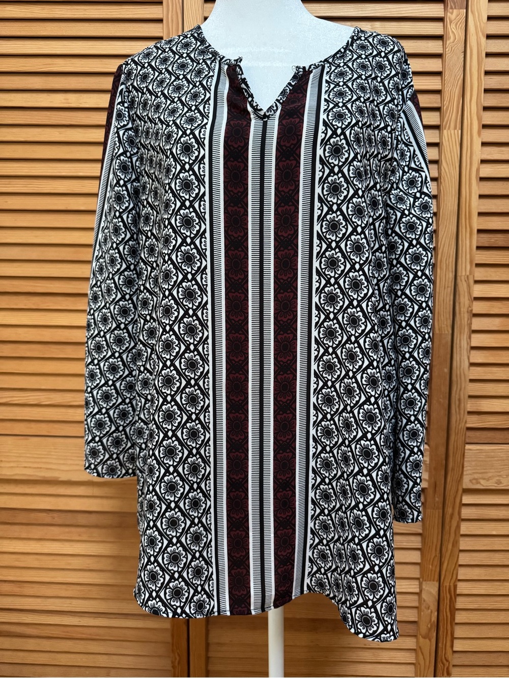 Cato Long Sleeve Patterned Boho Tunic Top Size L Office Casual Geometric